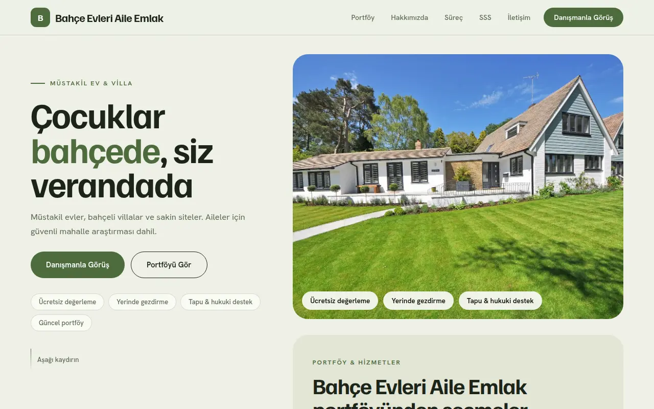 Emlak Ofisi Web Sitesi — Bahçe Evleri Aile Emlak